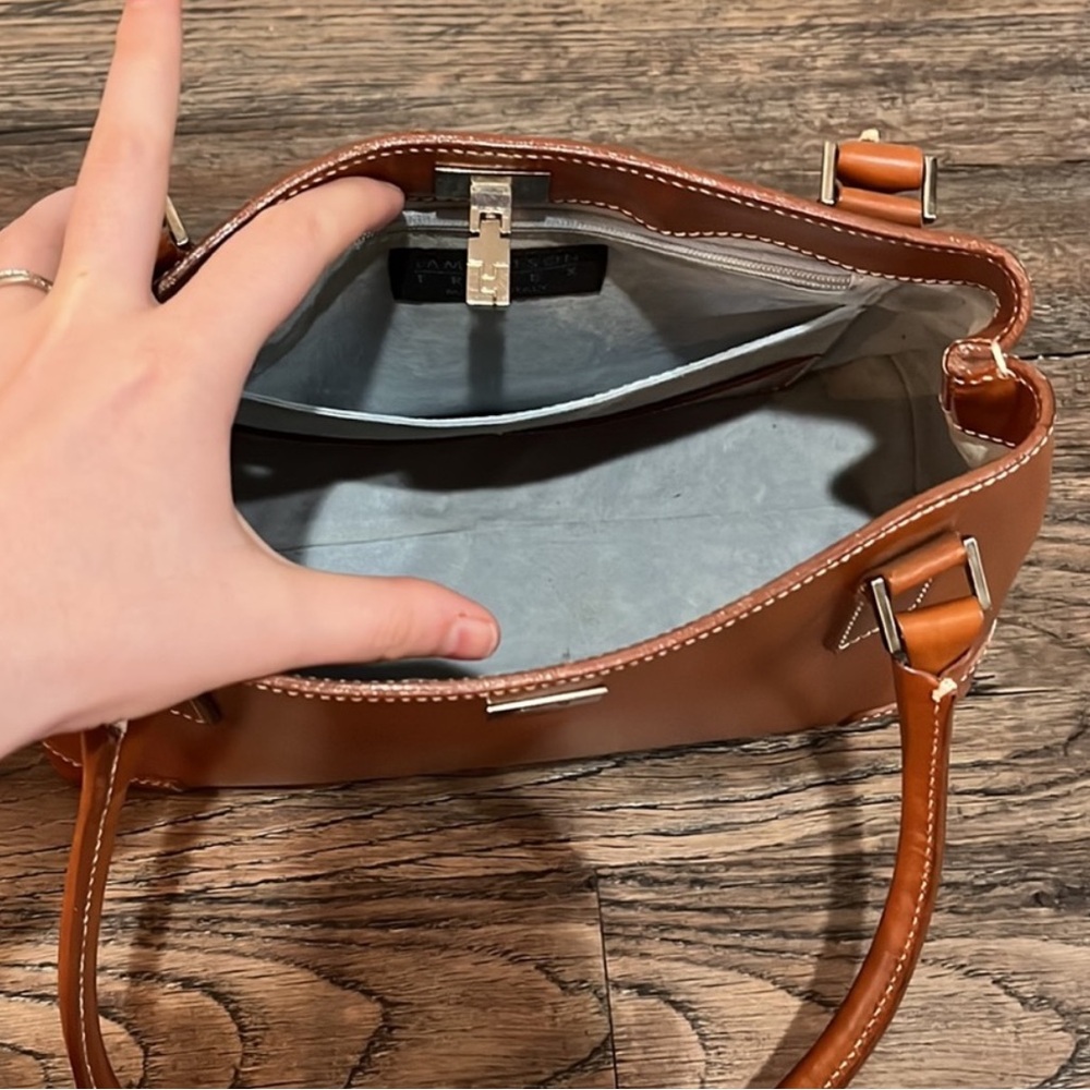 Lamberston Truex Cognac Leather Handbag, Vintage - Picture 14 of 15